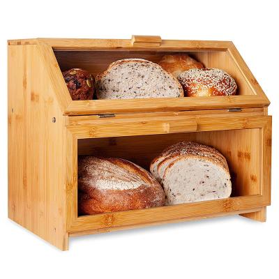 China Freshness Preservation Customize Kitchen Double Layer Bread Box Cake Bread Pin Bamboo Food Storage Box With Lid for sale