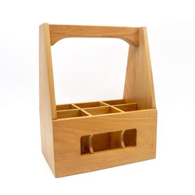 China Viable China Factory OEM 6 Pack Vodka Champagne Bottle Carrier Storage Box Wooden Beer Rack Basket For Carrying for sale