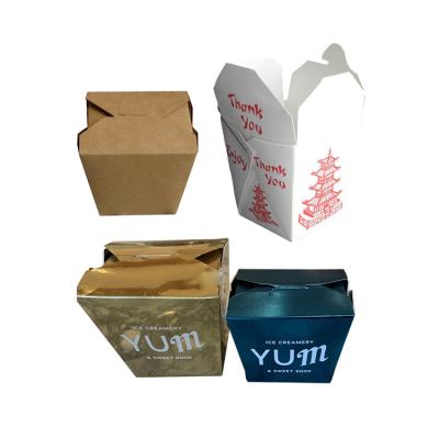 China Custom Printed Disposable To Go Chinese Take Out Packaging Food Restaurant Packing Disposable Paper Take Out Noodle Box With Handle for sale