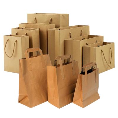 China Recyclable Custom Printed Your Own Logo White Gift Craft Shopping Brown Paper Packaging Bag With Handles For Food Restaurant for sale