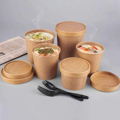 China Restaurant Disposable Food Packaging Recyclable Custom Printed Hot Soup Bowls , Kraft Paper Soup Cup With Lid for sale