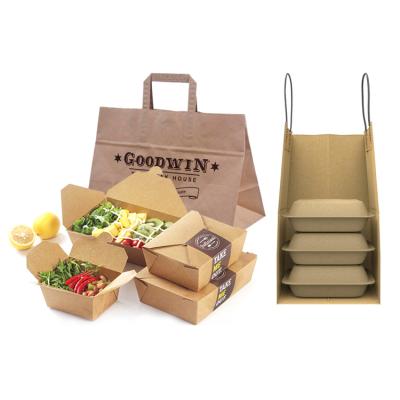 China Custom Disposable Restaurant Togo Disposable Container Take Out Lunch Packing Boxes For Chinese Fast Food Grade Kraft Paper Packing Box for sale