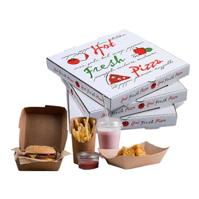 China Disposable Custom Printed Standard Size 8 10 12 Inch 33cm Packaging Corrugated Cardboard Packing For Pizza Burger Fries Chicken Paper Box for sale