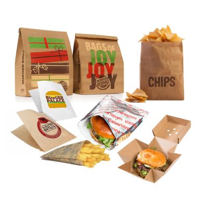 China Recyclable Wholesale Custom Printed Individual Wax Cookie Packaging Bag For French Fries Hamburger Hamburger Paper Bags for sale