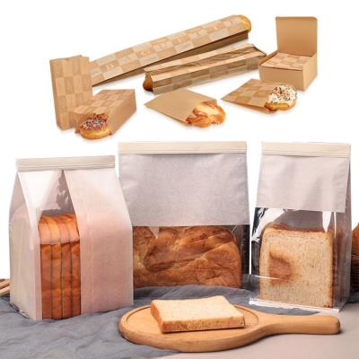 China Wholesale Recyclable Oil Proof Bakery Bread Packaging With Window Custom Small Wax Coated Kraft Paper Bag For Food for sale