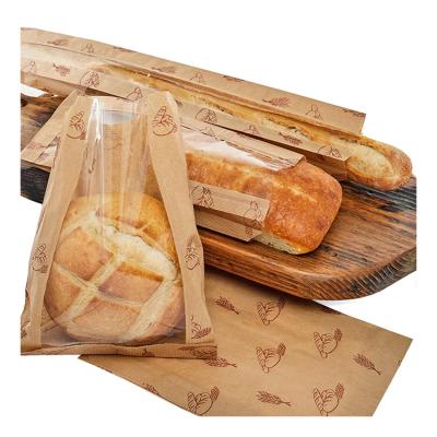 China Recyclable Logo Printed Bakery Brown Kraft Greaseproof Custom Bread Food Grade Packaging Paper Bags With Window for sale