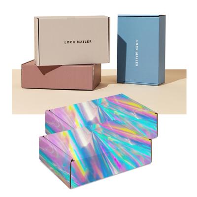 China OEM Recyclable Unique Holographic Literature Mailerbox Gray Purple Red Pink Blue Die Cut Mailer Mailer Mailing Box Corrugated Mailer Boxes for sale