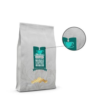 China Custom Texture Special Effect Food Grade Size Mylar Holder Resealable Pouch Matte White Package Espresso Coffee Bean Bags With Zipper for sale