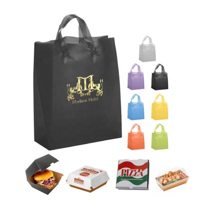 China Logo Printing Loop Handle Restaurant BIODEGRADABLE Viable Custom Plastic Soft Material Takeaway Bags For Food Packaging Plastic Bag for sale