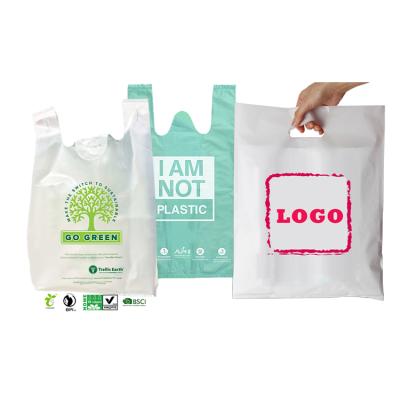 China BIODEGRADABLE Cornstarch PLA PBAT T-Shirt Biodegradable Plastic Bags Carry Custom Eco Friendly HDPE/LDPE Bioplastic Shopping Bags for sale