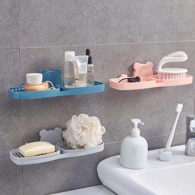 China New Design Durable Ledge Bear Shape Drain Soap Holder Box Plastic Bathroom Vanity Drainage Box Shower Soap Storage Box For Bathroom for sale