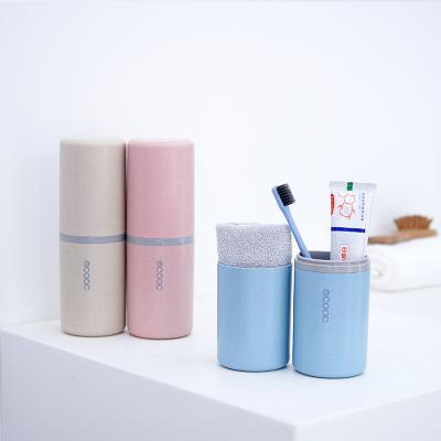 China Wholesale Customized Viable Logo Wheat Straw Travel Toothbrush Protect Holder Storage Case Toothbrush Cup For Business Travel for sale