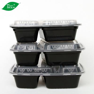 China Microwavable Take Out Bento Box 1000ml 2 Compartments Disposable Plastic Microwavable Food Container for sale