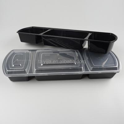 China Capacity Lengthened Microwavable Plastic 3 Compartment Black And Expanding Disposable Food Container for sale