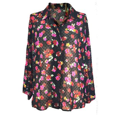 China Floral Breathable Chiffon Blouse Spring Fabric For Women Ladies Blouse Tops Tops for sale