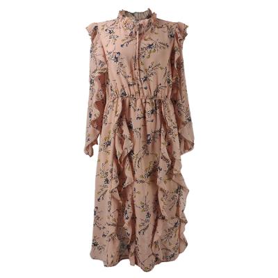 China Anti-Wrinkle Long Sleeve Ruffle Dress Spring Fabric Printed Dresses For Women OEM Ruffle Dresses for sale