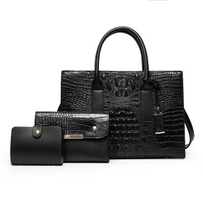 China Hot Selling Large Capacity Tote Fashion Design PU Leather Bag Women Cross - Body and Handbag Sets 3pcs Alligator Crocodile Pattern for sale