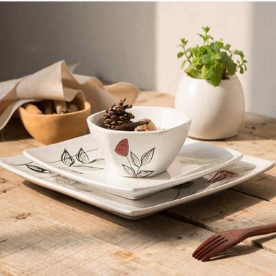 China Embossing 4 Piece Square Ceramic Dinnerware Sets Hand Painted for sale