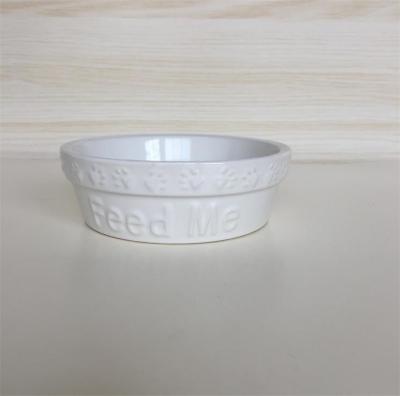 China Height 4.5cm Personalised Ceramic Cat Bowl , White Ceramic Dog Bowl Cusomized Logo for sale