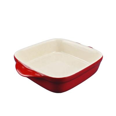 China Fantastische Schokoladenkuchen backen keramisches Bakeware-Quadrat Pan With Double Handle zusammen zu verkaufen