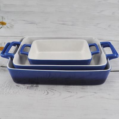 China Healthy Rectangular Shaped Bakeware Casserole Dish Ceramic Oven Baking Pan Set for sale