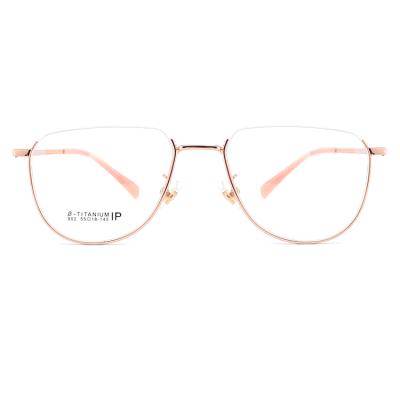 China 20 Years Experience Wholesale Fashion Half-rim Glasses High Quality Double Colors B-Titanium IP Plating Glass Optical Frames for sale