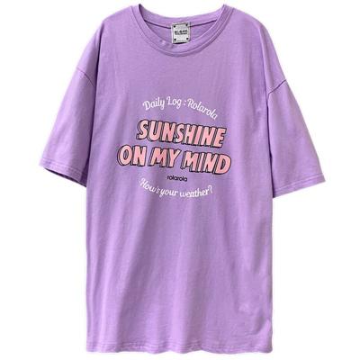 China 2021 Anti-wrinkle T-shirt new short-sleeved female Korean version letter printing loose mid-length blouse purple summer for sale