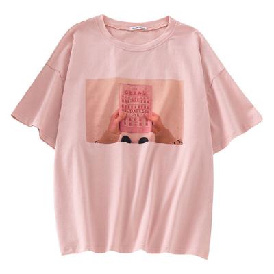 China Anti-wrinkle pink T-shirt women cute short sleeve summer 2021 new girl fashion tops for sale