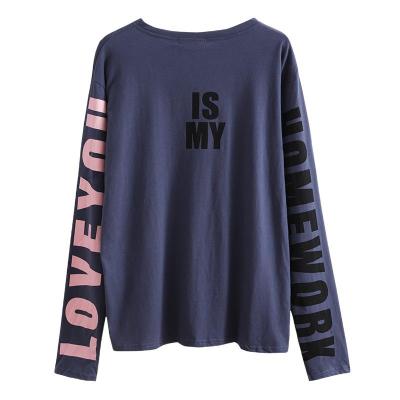 China Anti-wrinkle T-shirt women's long-sleeved spring and autumn 2021 new Korean style loose student basing round neck print shirt top for sale