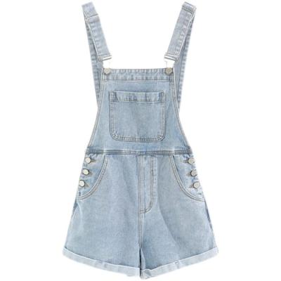 China 2021 Summer New Korean Style Breathable Loose Waist Women's Shorts Bib Denim Wide Leg Overalls for sale