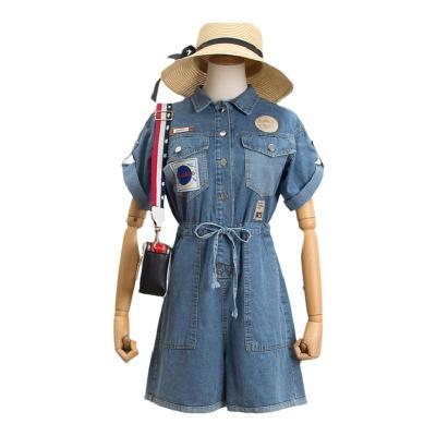 China Breathable style fashion personality temperament lapel tie waist simple denim overalls summer new for sale