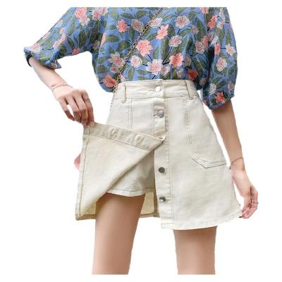 China Size plus fat millimeter plus size Korean high waist denim skirt female one line breasted slim skirt for sale