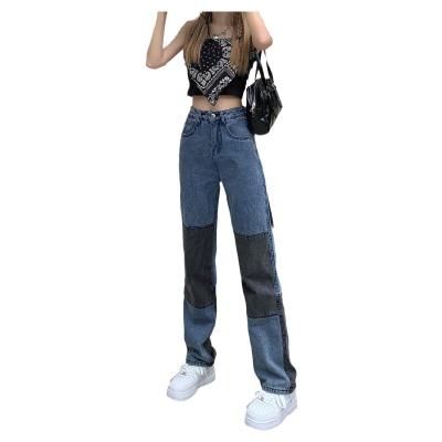 China Hip-Hop Breathable Contrast High-Waist Jeans Straight-Leg Pants Stitching Wide-Leg Loose Pants For Men And Women for sale