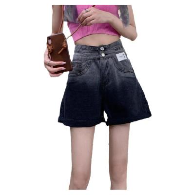 China Anti-wrinkle gradient hot girl high waist was slightly word wide leg loose thin denim shorts hot pants women for sale