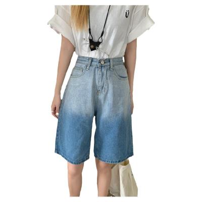 China New Retro High Fifth Anti-wrinkle Gradient Jeans Summer Female Waist Thin Wild Wide Leg Pants for sale