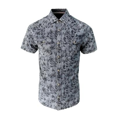 China Custom Wholesale Anti-pilling Mens Denim Short Sleeve Shirts Factory Short Sleeve Men's Denim Shirt for sale