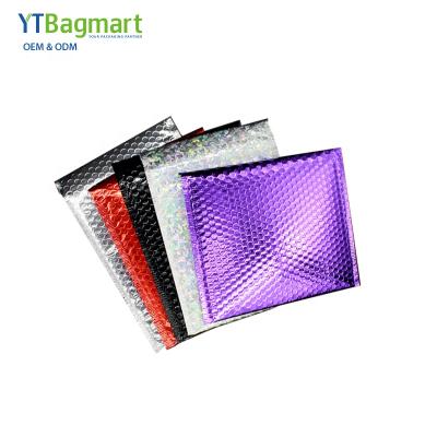 China Custom YTBagmart Logo Padded Envelopes Air Bubble Durable/Protective/Recyclable/Shockproof Shipping Bags Metallic Bubble Mailer With Button For Christmas Packaging for sale