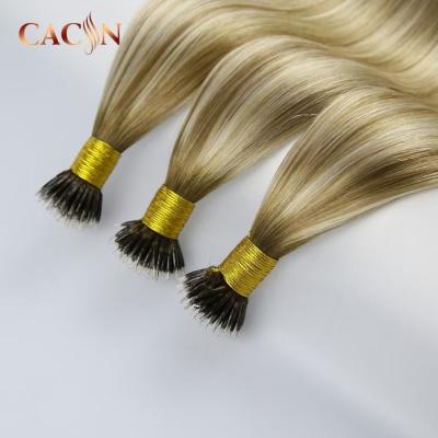 China Wholesale Different Silky Straight Wave Mix Color Weft Double Beads Brazilian Virgin Ring Human Hair Nano Cuticle Extensions Factory Raw for sale