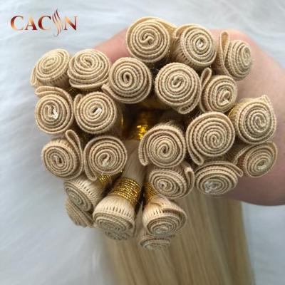 China Double End Silky Straight Thick Double Wave Hair Extension Russian Hand Drawn Tied Hair Weft Extension for sale