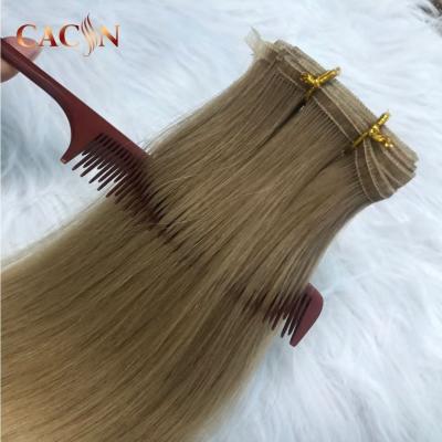 China Flat Weft Remy Hair Extensions Silky Straight Wave Customized Color Size Russian Hair Extensions for sale