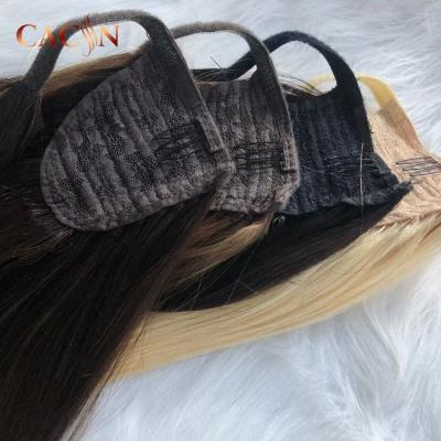 China Caucasian Cuticle Aligned Brazilian Silky Straight Wave Hair Drawstring Dreadlocks Ponytail Extensions For Virgin Women Black Hair for sale