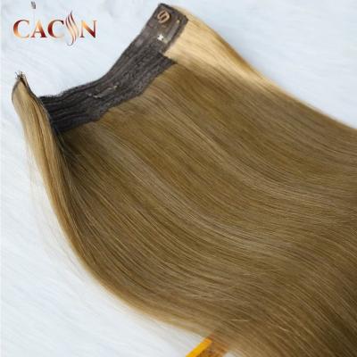 China Halo Wave 100% Virgin Human Hair Silky Straight European Remy Hair Extensions Thick End Wave Halo Weft Clips for sale