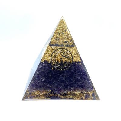 China Other Natural Gemstone Amethyst OM Pyramid Orgonite 10x10cm for sale