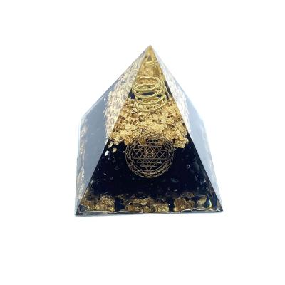 China Other Natural Gemstone Black Obsidian Sri Yantra Orgonite Pyramid 5x5cm for sale