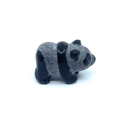 China Other Tangled Natural Black Obsidian Gemstone Hand Carved Panda Figurine for sale