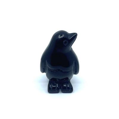 China Other Natural Gemstone Black Obsidian Hand Carved Penguin Figurine for sale