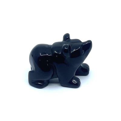 China Other Natural Gemstone Black Obsidian Hand Carved Bear Figurine for sale