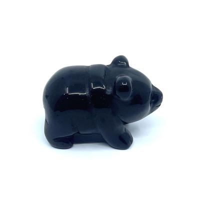 China Other Natural Gemstone Black Obsidian Hand Carved Cub Figurine for sale