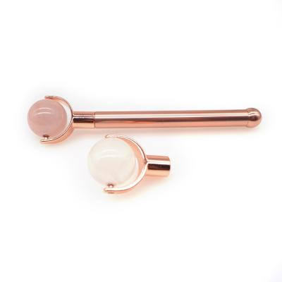 China Interchangeable Double Face Face Gemstone Round Bead Face Roller Massager With Metal Handle for sale