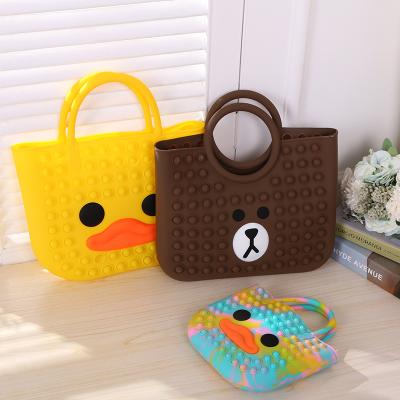 China 2021 fashion cute duck restless person bag doll school bag for ladies silicone handbag set for sale